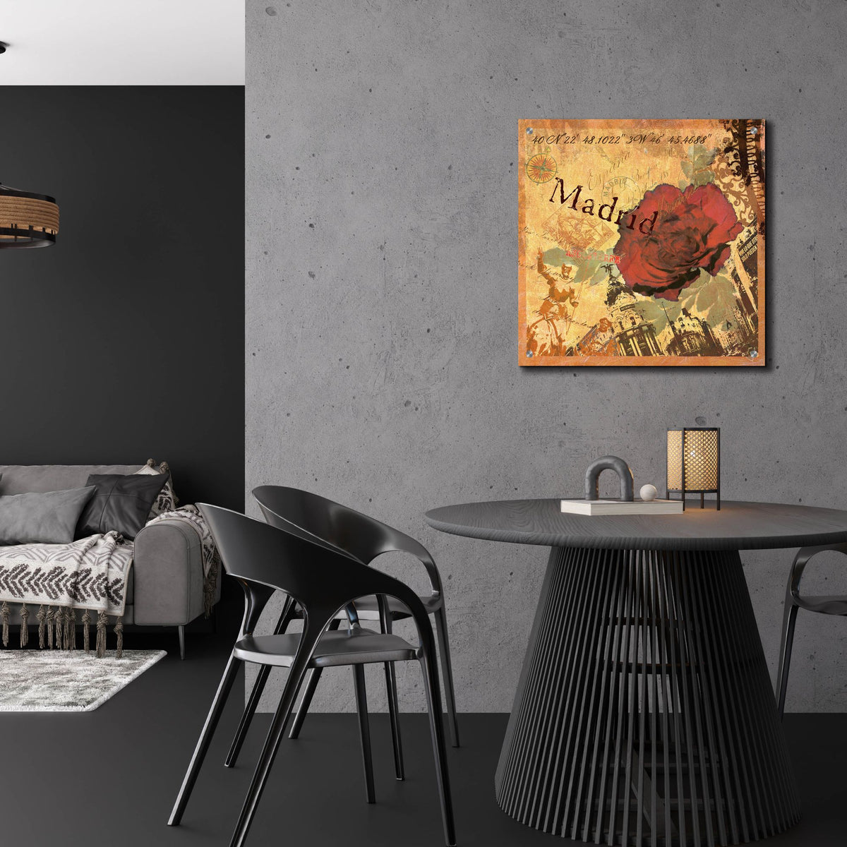 Epic Art 'Latitude And Longitude Travel To Madrid'  by Art Licensing Studio Acrylic Glass Wall Art,24x24