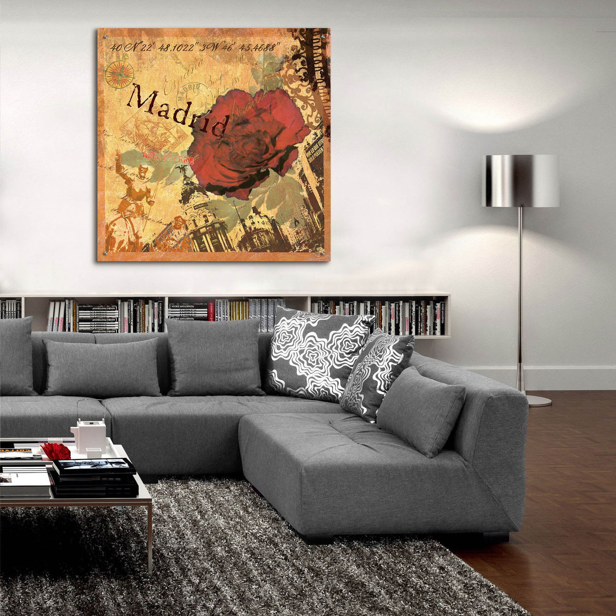 Epic Art 'Latitude And Longitude Travel To Madrid'  by Art Licensing Studio Acrylic Glass Wall Art,36x36