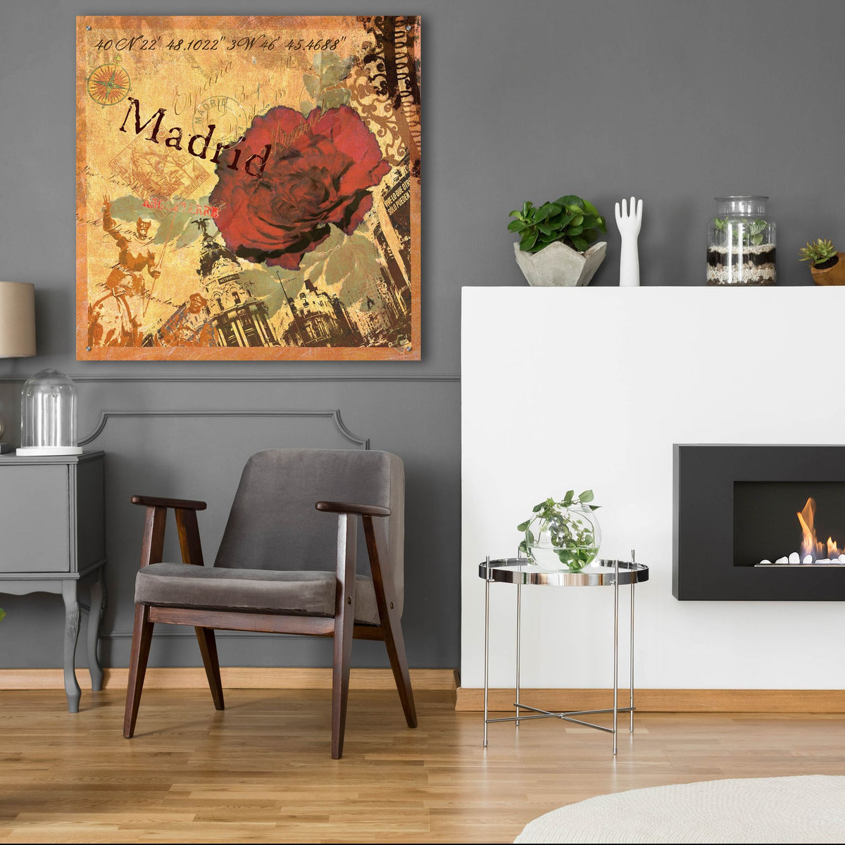 Epic Art 'Latitude And Longitude Travel To Madrid'  by Art Licensing Studio Acrylic Glass Wall Art,36x36