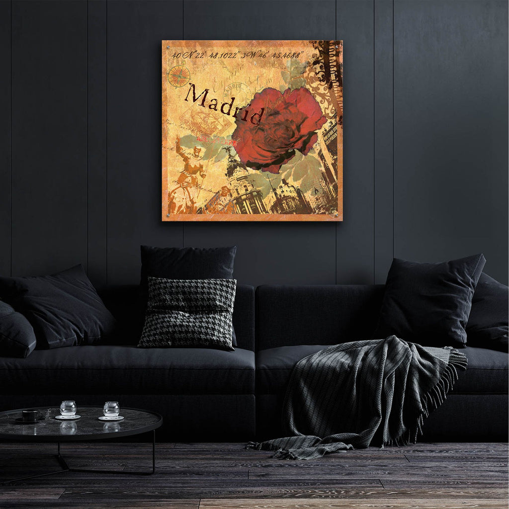 Epic Art 'Latitude And Longitude Travel To Madrid'  by Art Licensing Studio Acrylic Glass Wall Art,36x36