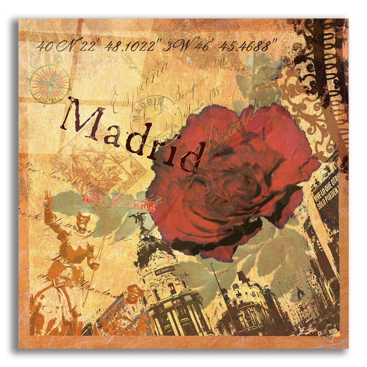 Latitude And Longitude Travel To Madrid by Art Licensing Studio acrylic glass wall art