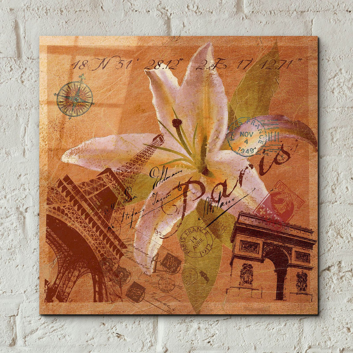 Latitude And Longitude Travel To Paris by Art Licensing Studio - 12x12 acrylic wall art in a room