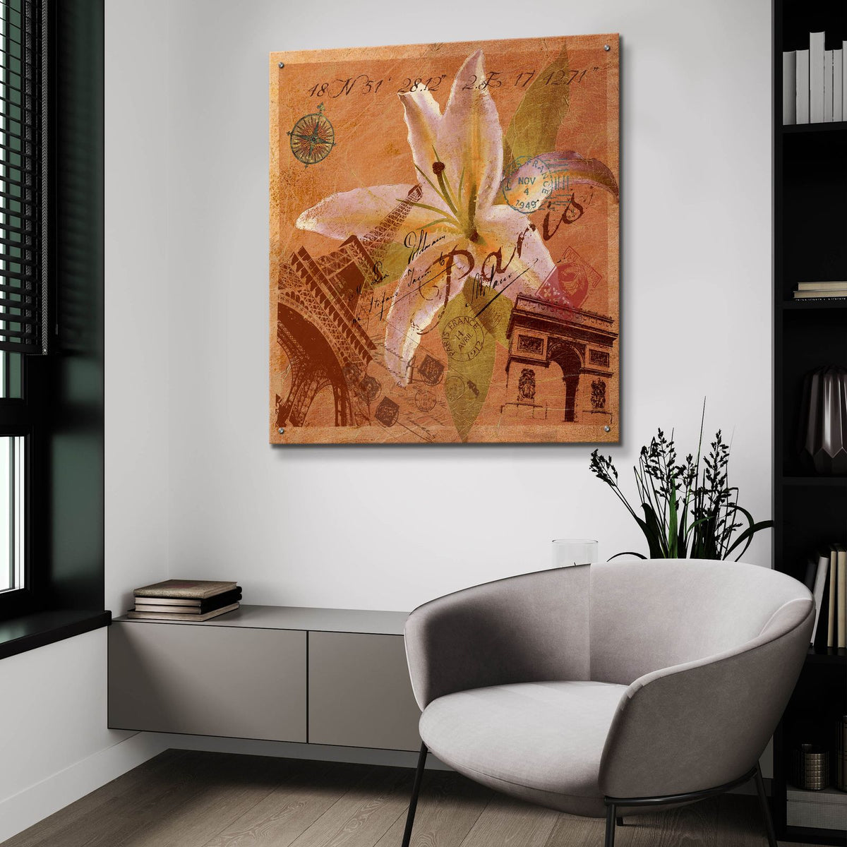 Latitude And Longitude Travel To Paris by Art Licensing Studio - 36x36 acrylic wall art in a room
