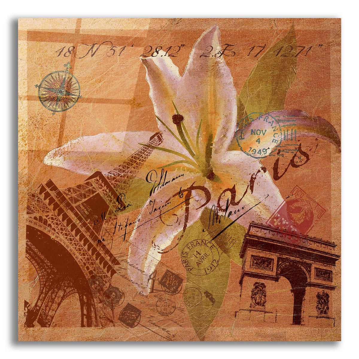 Latitude And Longitude Travel To Paris by Art Licensing Studio acrylic glass wall art