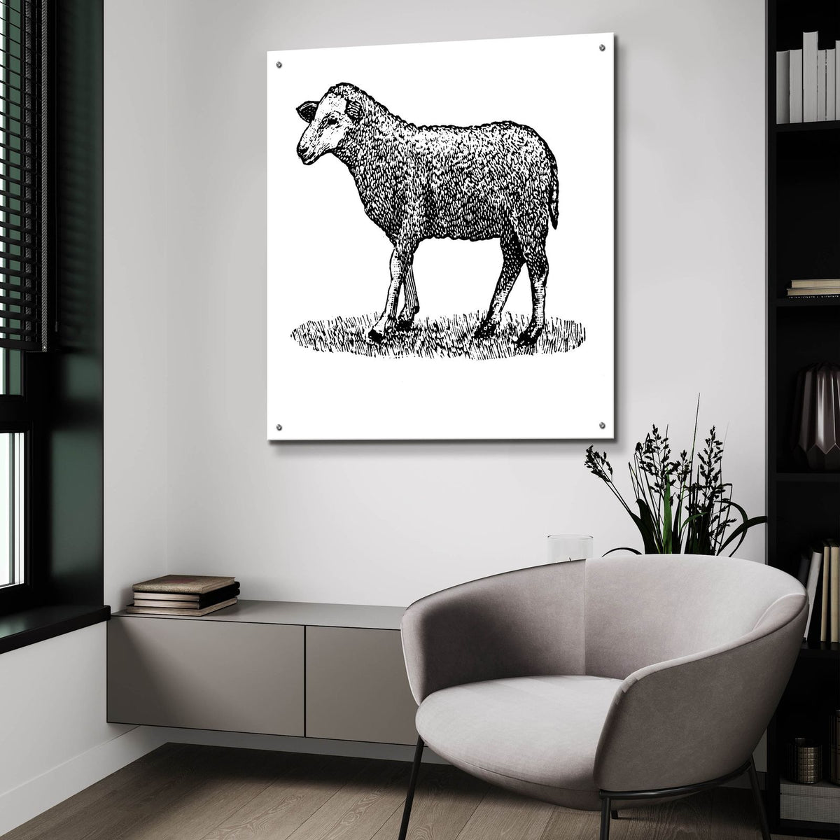 Little Ewe by Art Licensing Studio - 36x36 acrylic wall art in a room