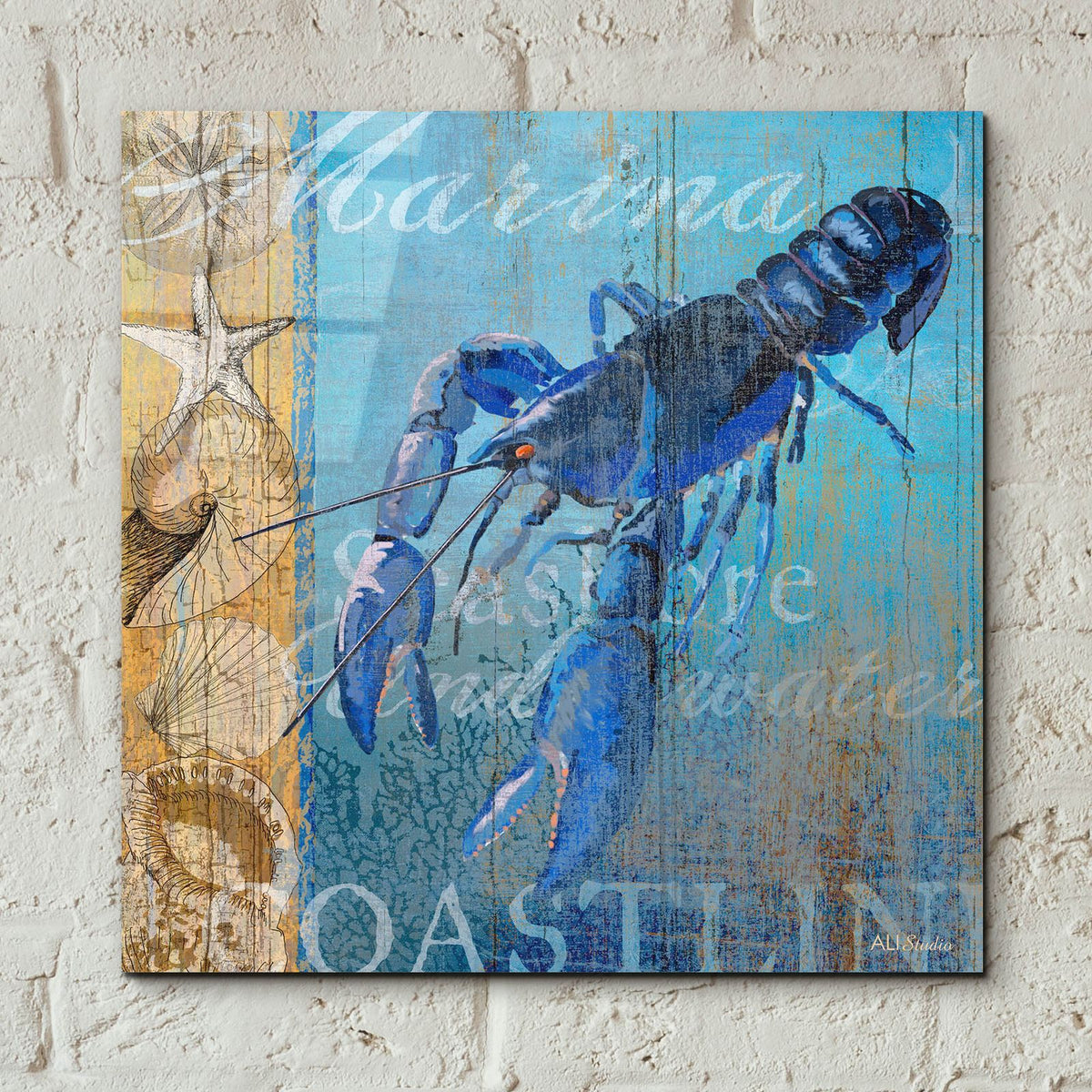 Lobster And Sea by Art Licensing Studio - 12x12 acrylic wall art in a room