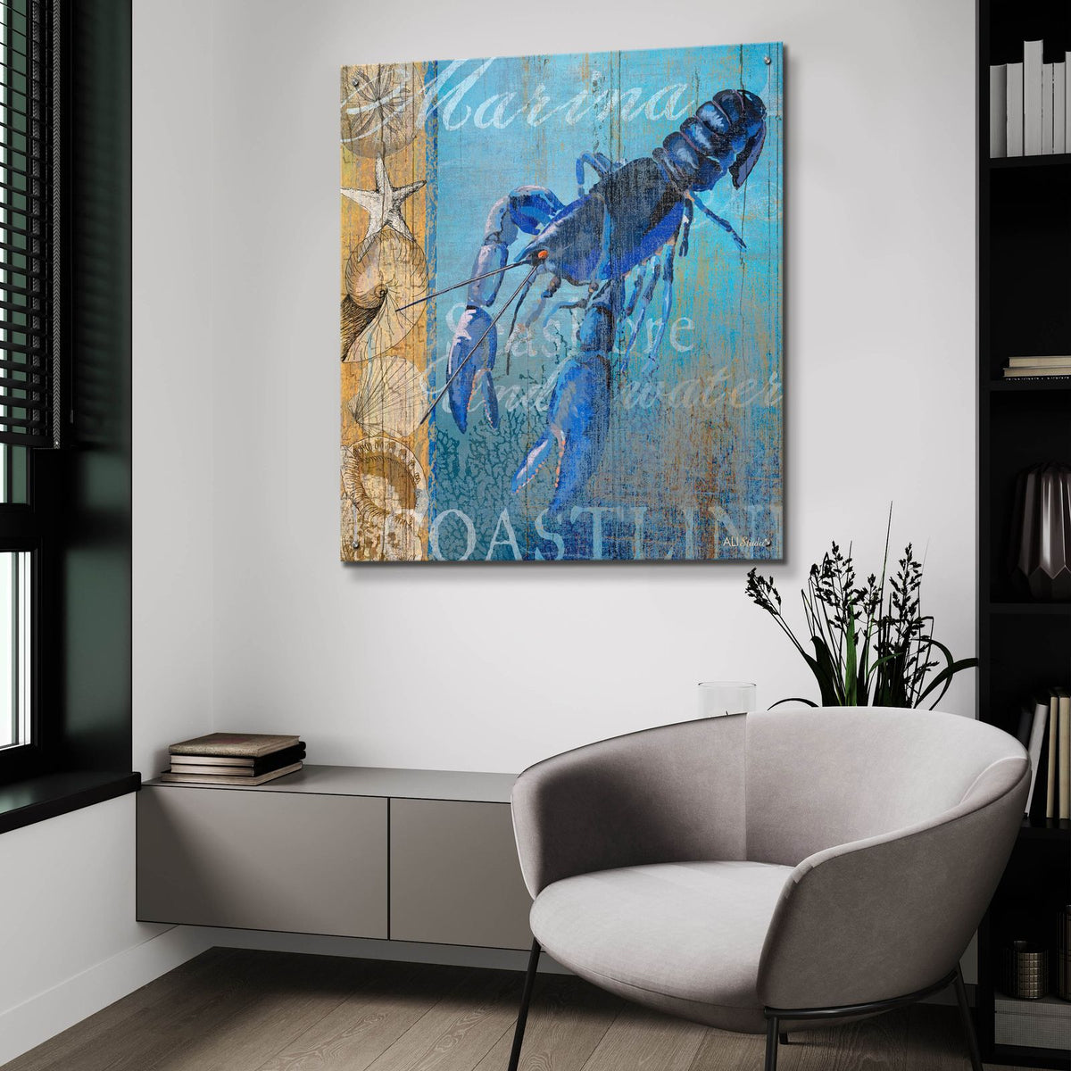 Lobster And Sea by Art Licensing Studio - 36x36 acrylic wall art in a room