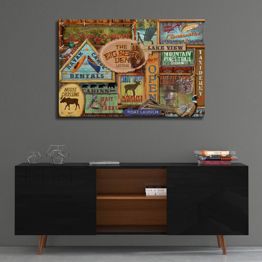 Lodge Sign Collage by Art Licensing Studio - 36x24 acrylic wall art in a room