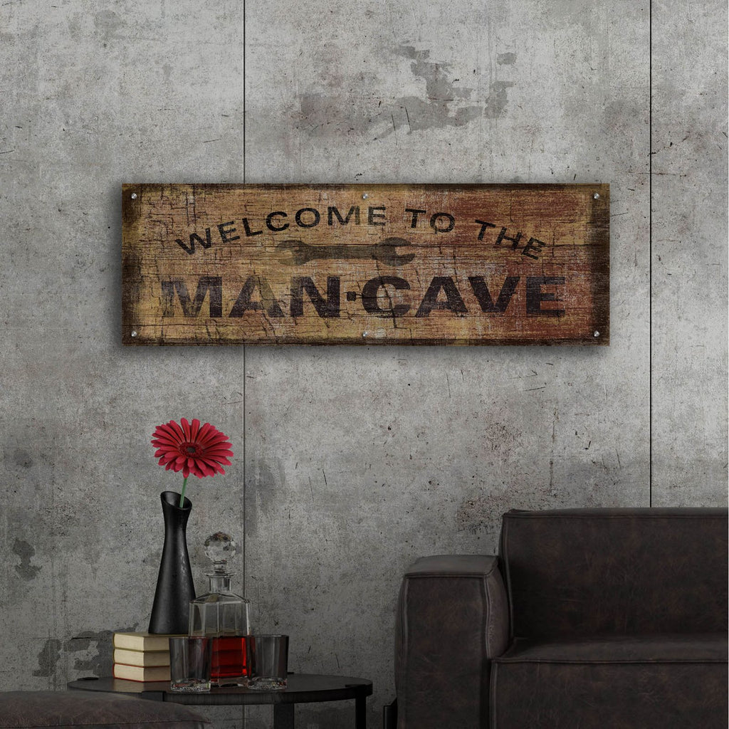 Mancave With Wrench by Art Licensing Studio - 48x16 acrylic wall art in a room
