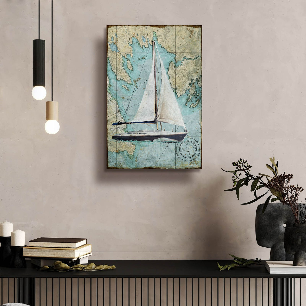 Maritime Sail by Art Licensing Studio - 16x24 acrylic wall art in a room