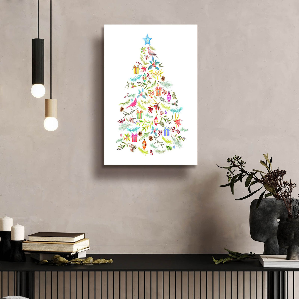 Merry Meta Christmas Tree by Art Licensing Studio - 16x24 acrylic wall art in a room