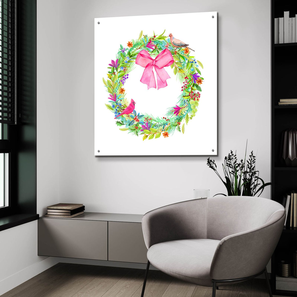 Merry Meta Wreath by Art Licensing Studio - 36x36 acrylic wall art in a room