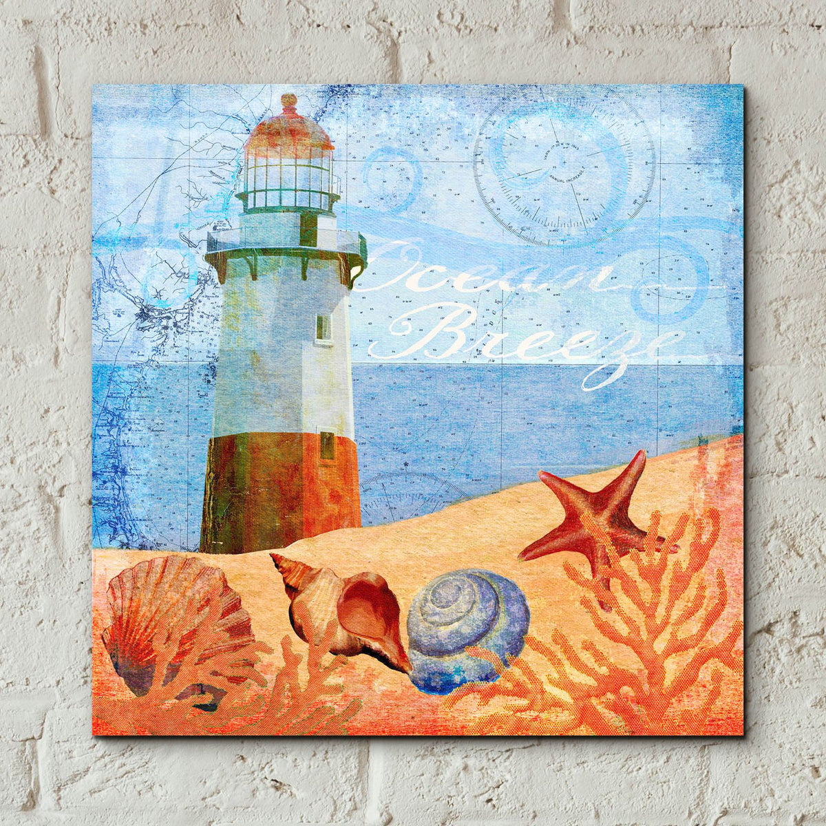Ocean Breeze Lighthouse by Art Licensing Studio - 12x12 acrylic wall art in a room