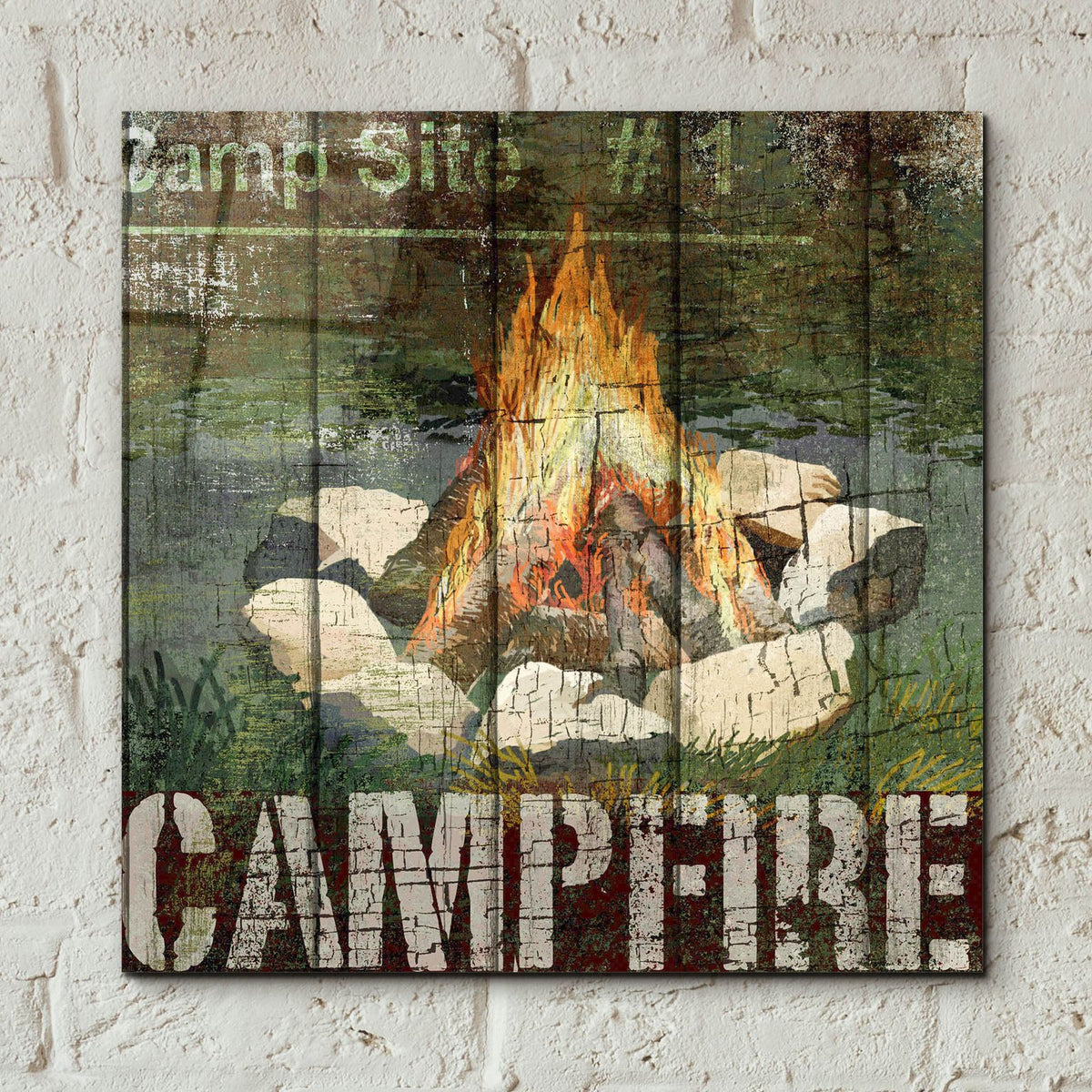 Open Season Campfire by Art Licensing Studio - 12x12 acrylic wall art in a room