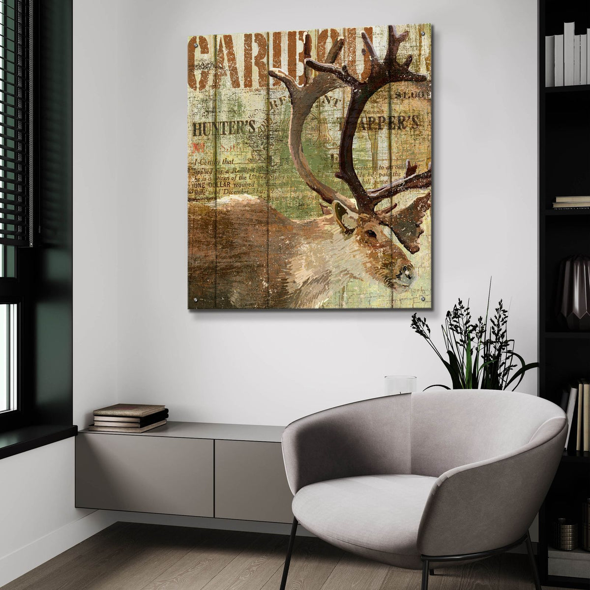 Open Season Caribou by Art Licensing Studio - 36x36 acrylic wall art in a room