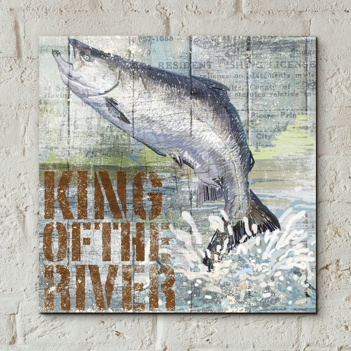 Open Season King Salmon by Art Licensing Studio - 12x12 acrylic wall art in a room
