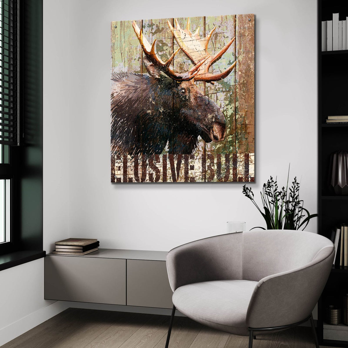 Open Season Moose by Art Licensing Studio - 36x36 acrylic wall art in a room