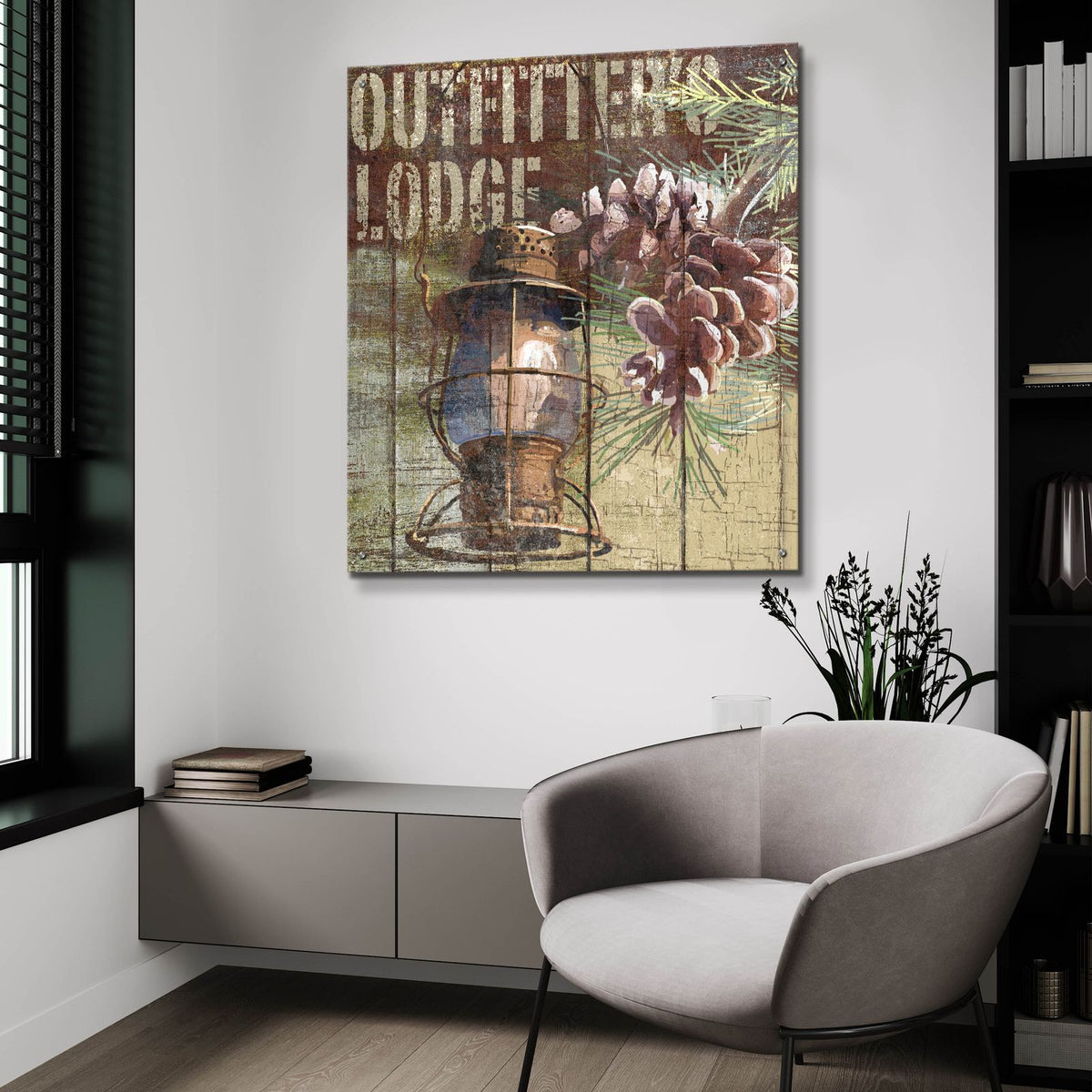 Open Season Outfitter by Art Licensing Studio - 36x36 acrylic wall art in a room