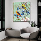 Oriole Bird Botanical by Art Licensing Studio - 36x36 acrylic wall art in a room