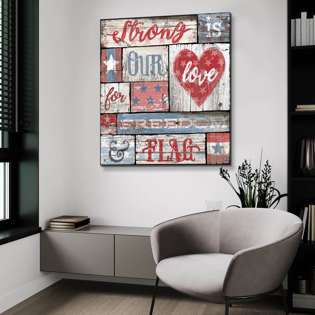 Our Patriotic Love by Art Licensing Studio - 36x36 acrylic wall art in a room