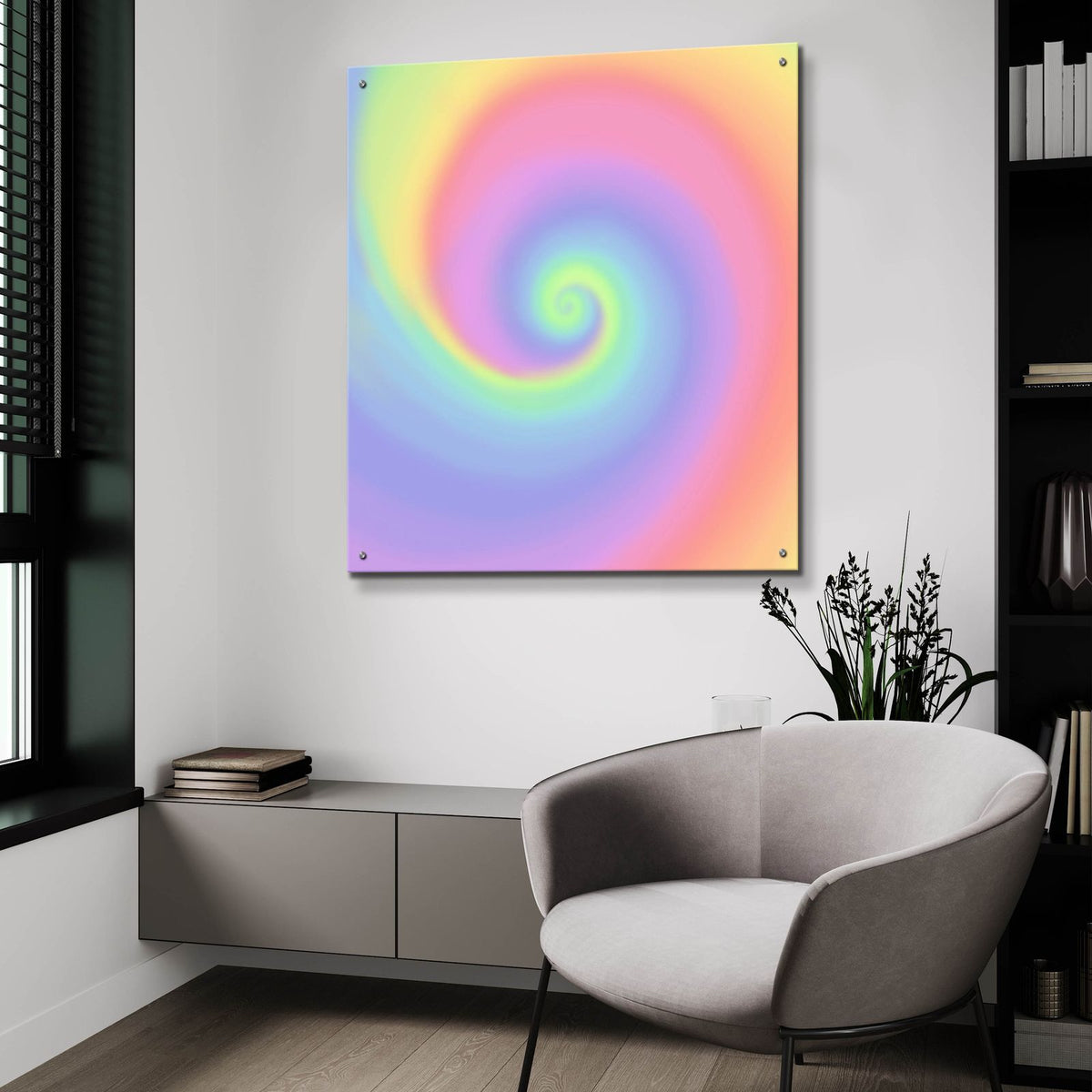 Pastel Rainbow Swirl by Art Licensing Studio - 36x36 acrylic wall art in a room