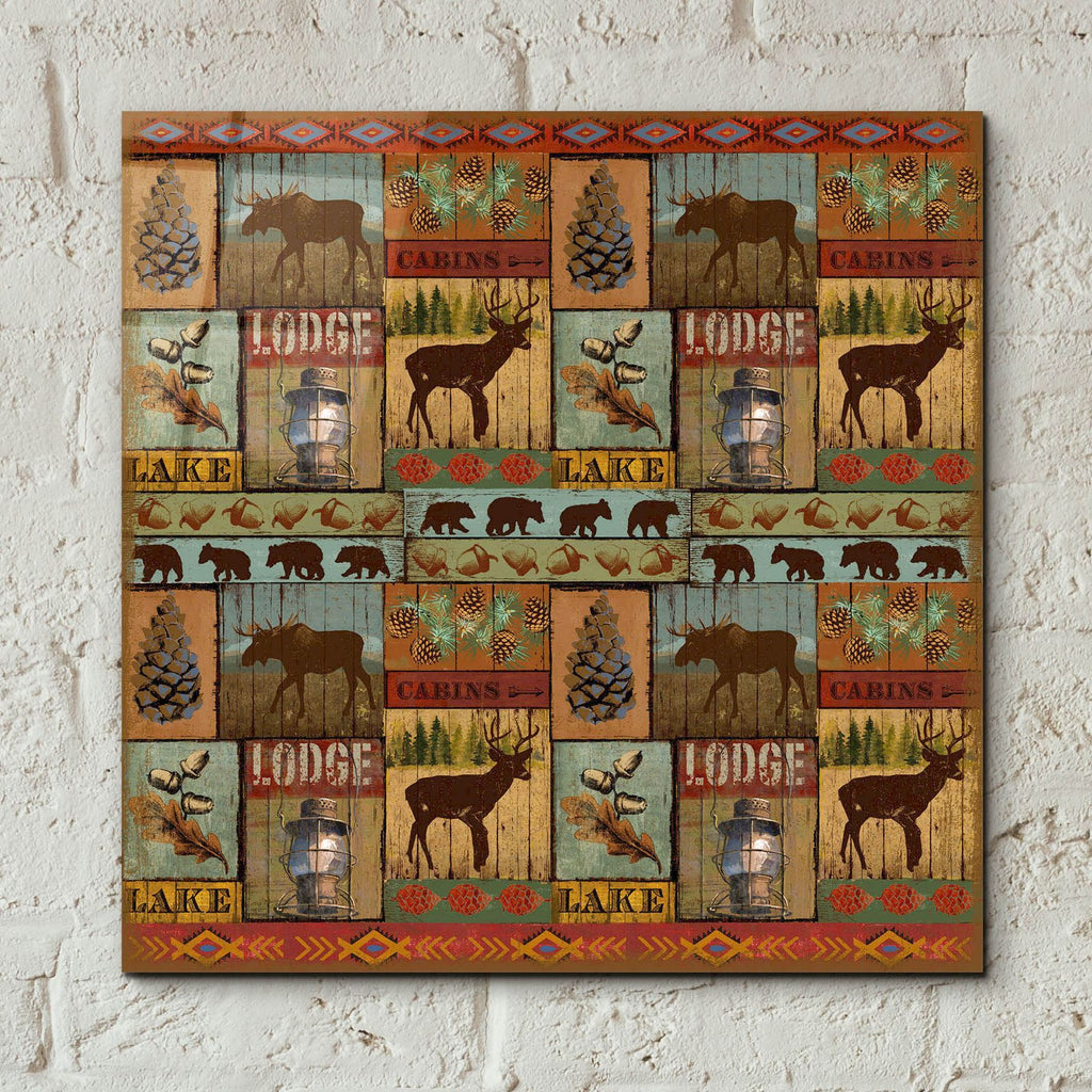 Patchwork Lodge And Cabin by Art Licensing Studio - 12x12 acrylic wall art in a room