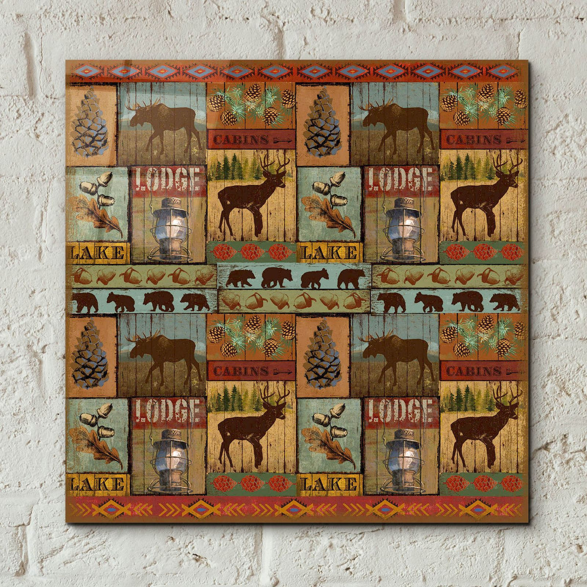 Patchwork Lodge And Cabin by Art Licensing Studio - 12x12 acrylic wall art in a room