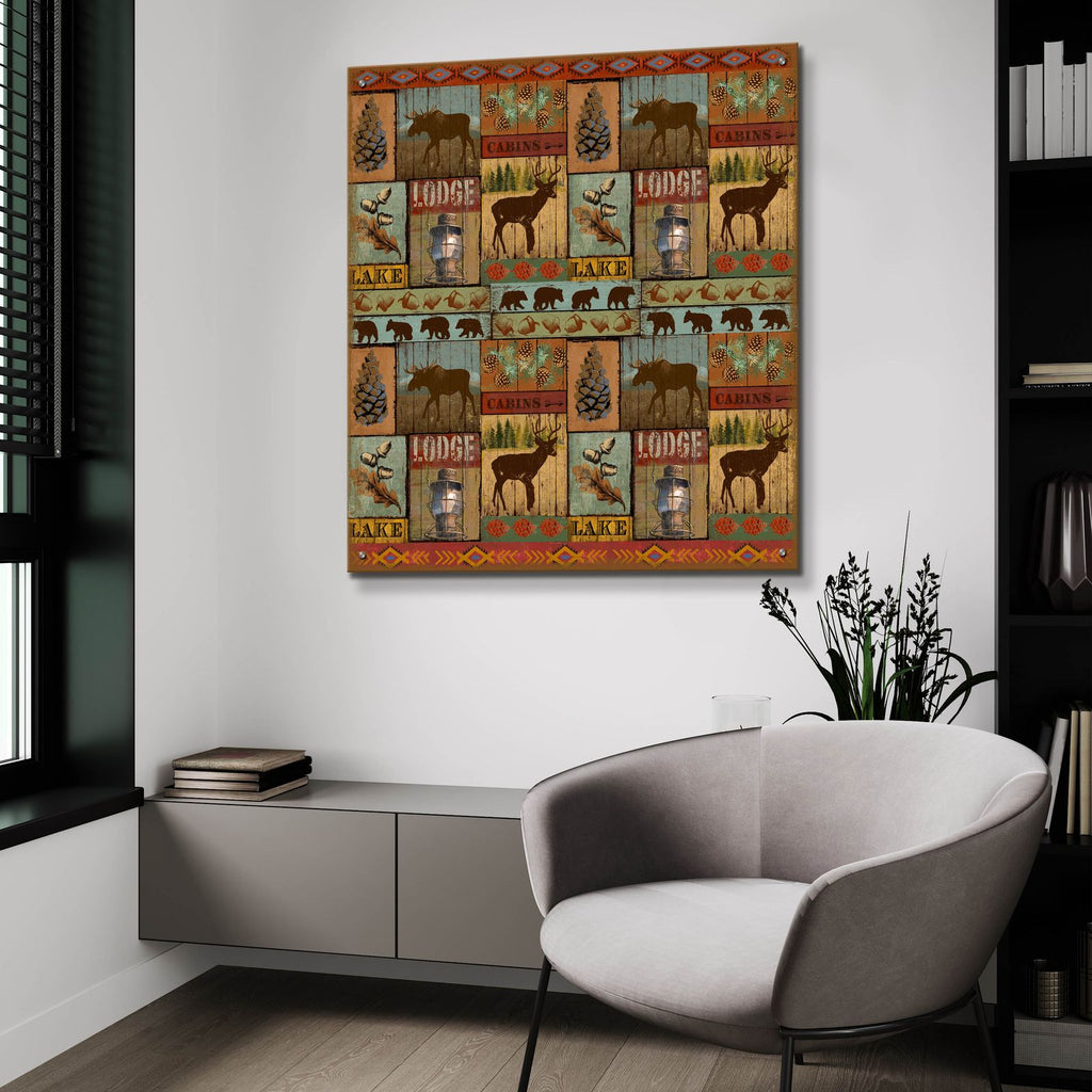 Patchwork Lodge And Cabin by Art Licensing Studio - 36x36 acrylic wall art in a room