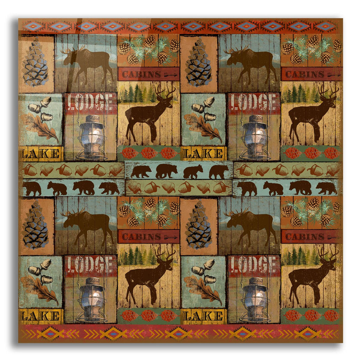 Patchwork Lodge And Cabin by Art Licensing Studio acrylic glass wall art