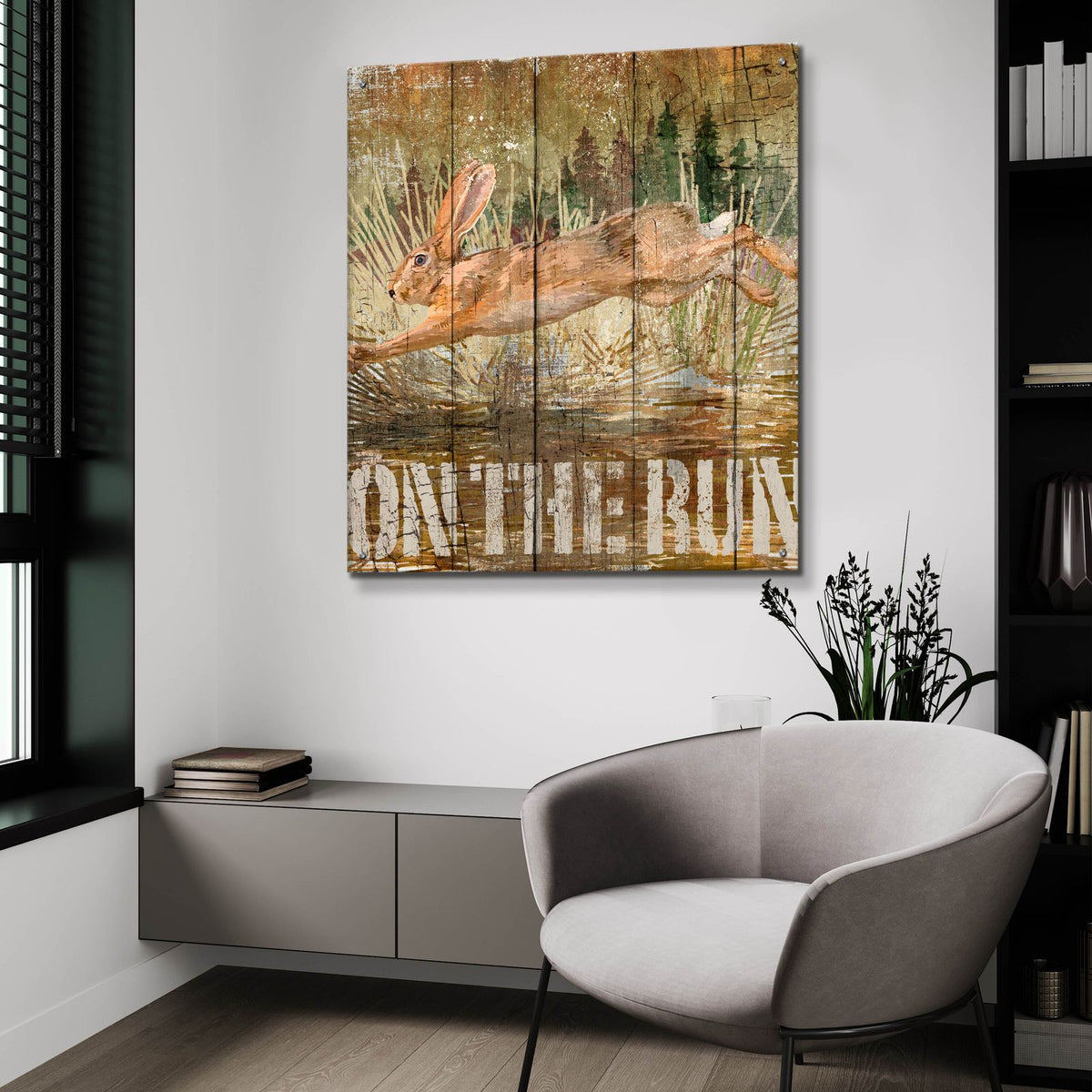 Rabbit On The Run by Art Licensing Studio - 36x36 acrylic wall art in a room