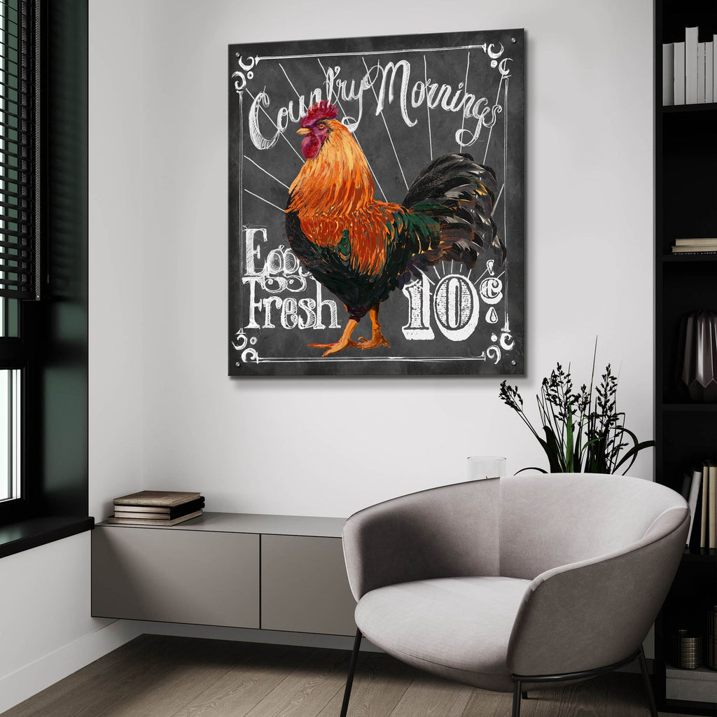Rooster On Chalkboard 1 by Art Licensing Studio - 36x36 acrylic wall art in a room