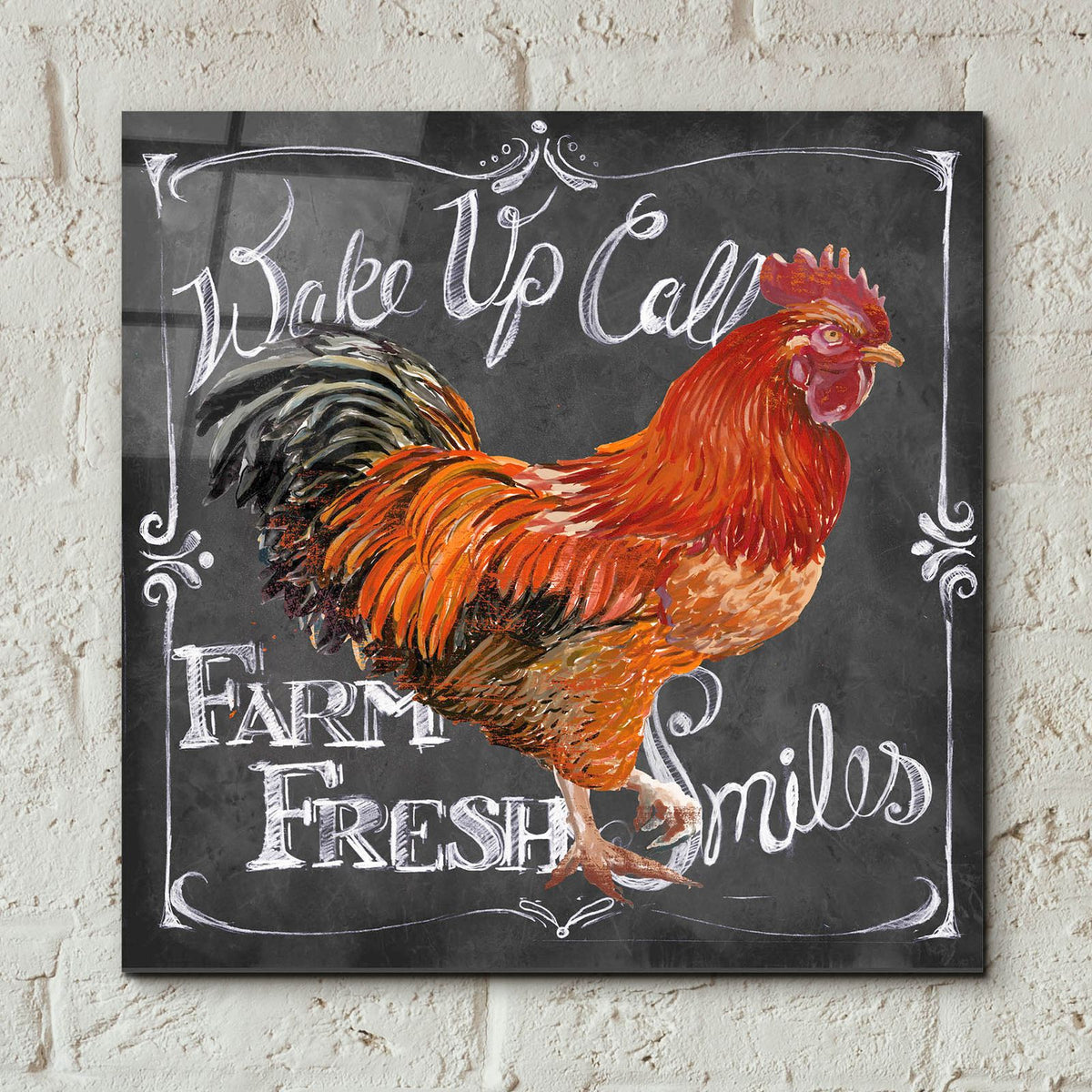 Rooster On Chalkboard 2 by Art Licensing Studio - 12x12 acrylic wall art in a room