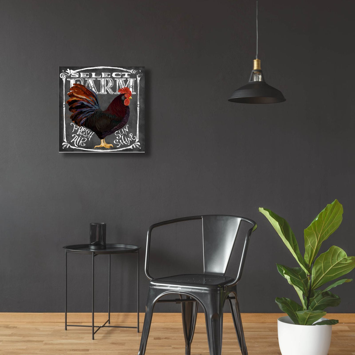 Rooster On Chalkboard 3 by Art Licensing Studio - 24x24 acrylic wall art in a room