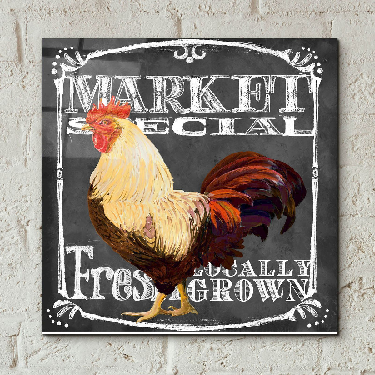 Rooster On Chalkboard 4 by Art Licensing Studio - 12x12 acrylic wall art in a room