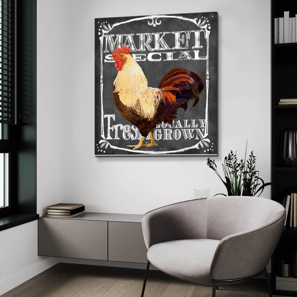 Rooster On Chalkboard 4 by Art Licensing Studio - 36x36 acrylic wall art in a room