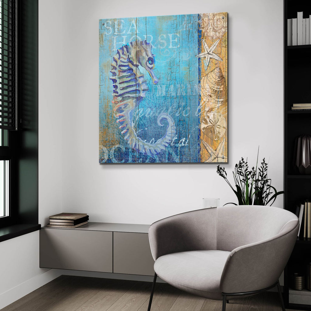 Sea Horse And Sea by Art Licensing Studio - 36x36 acrylic wall art in a room