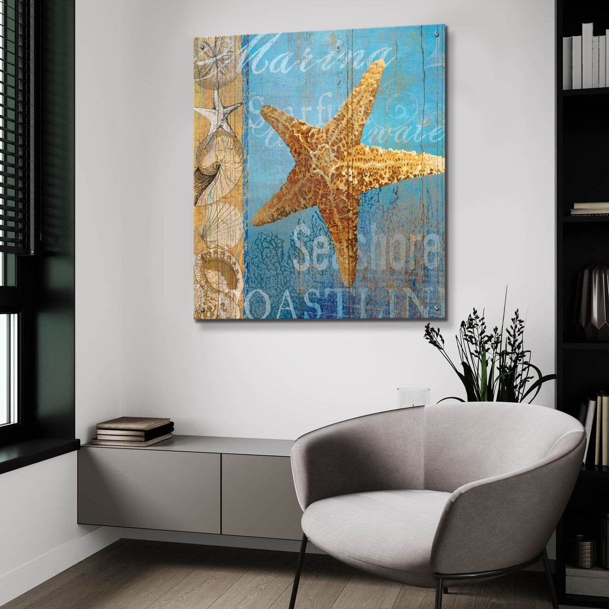 Starfish And Sea by Art Licensing Studio - 36x36 acrylic wall art in a room