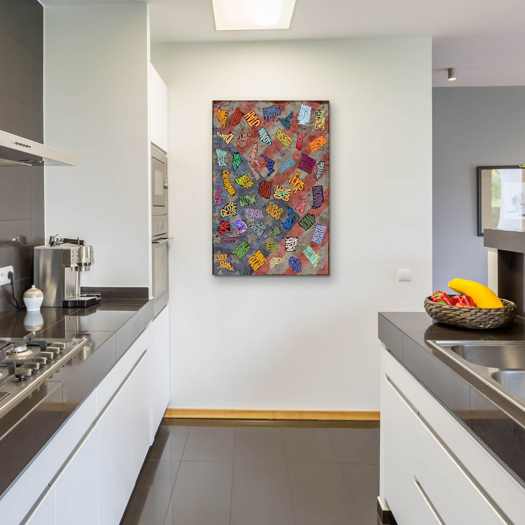 State Toss by Art Licensing Studio - 24x36 acrylic wall art in a room