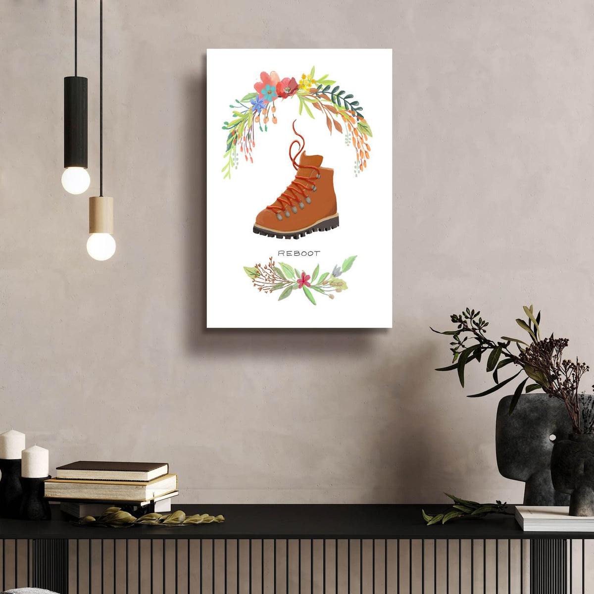 Sweet Adventure Boot by Art Licensing Studio - 16x24 acrylic wall art in a room