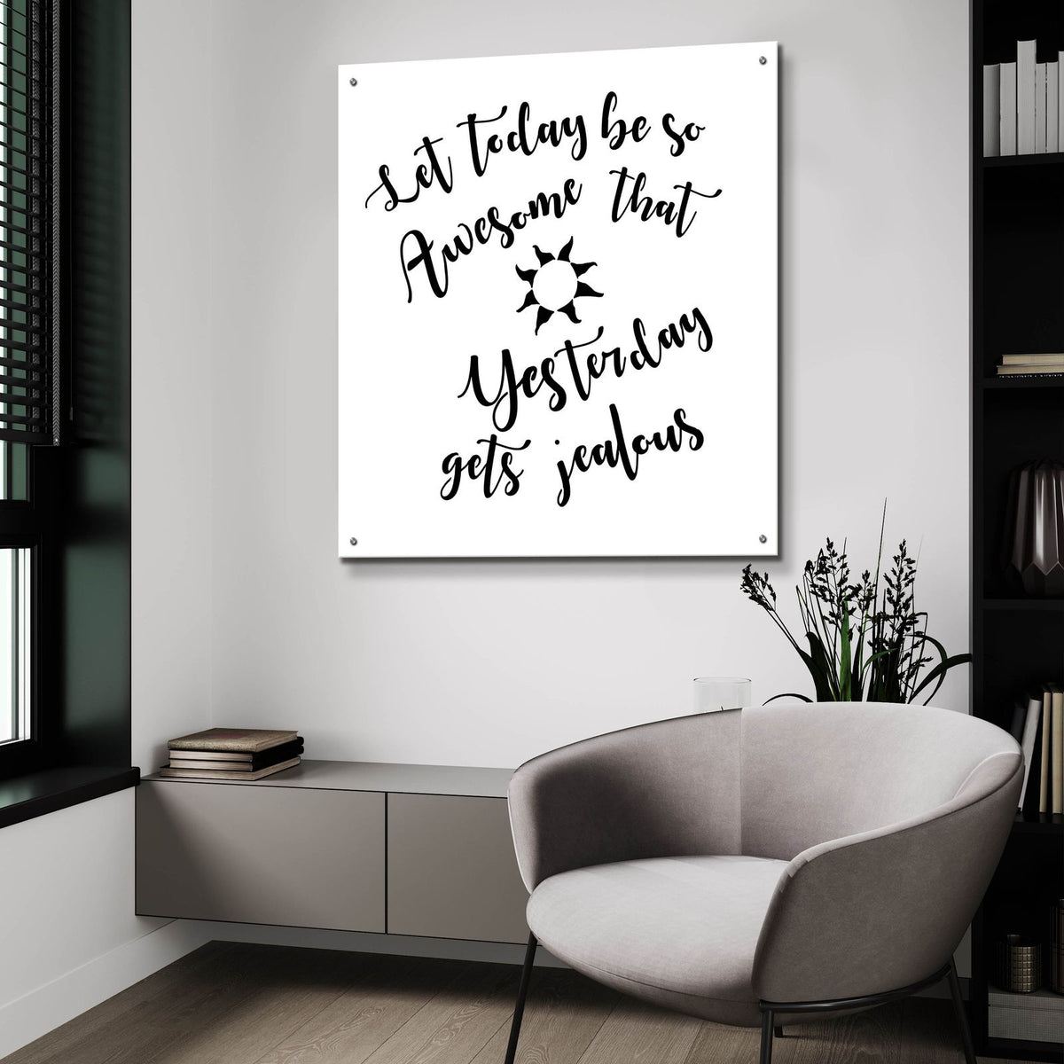 Today Stencil Quote by Art Licensing Studio - 36x36 acrylic wall art in a room