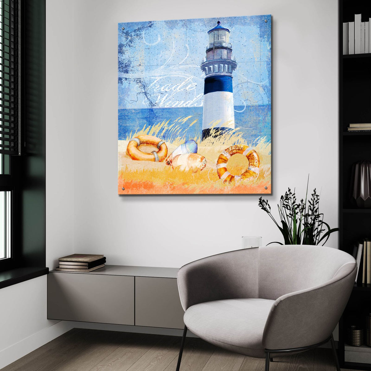 Trade Winds Lighthouse by Art Licensing Studio - 36x36 acrylic wall art in a room