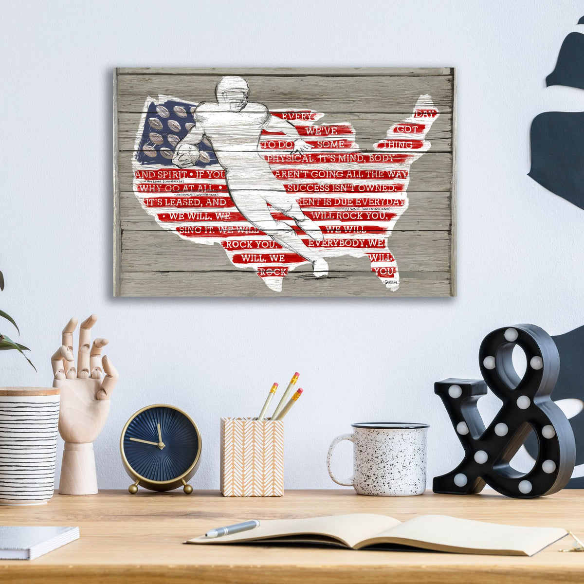 Usa Flag And Runningback by Art Licensing Studio - 16x12 acrylic wall art in a room
