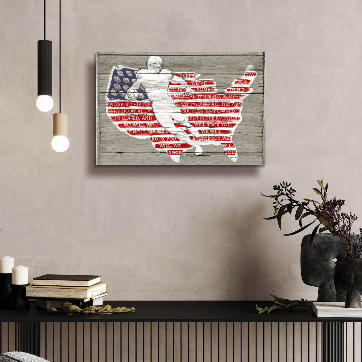 Usa Flag And Runningback by Art Licensing Studio - 24x16 acrylic wall art in a room