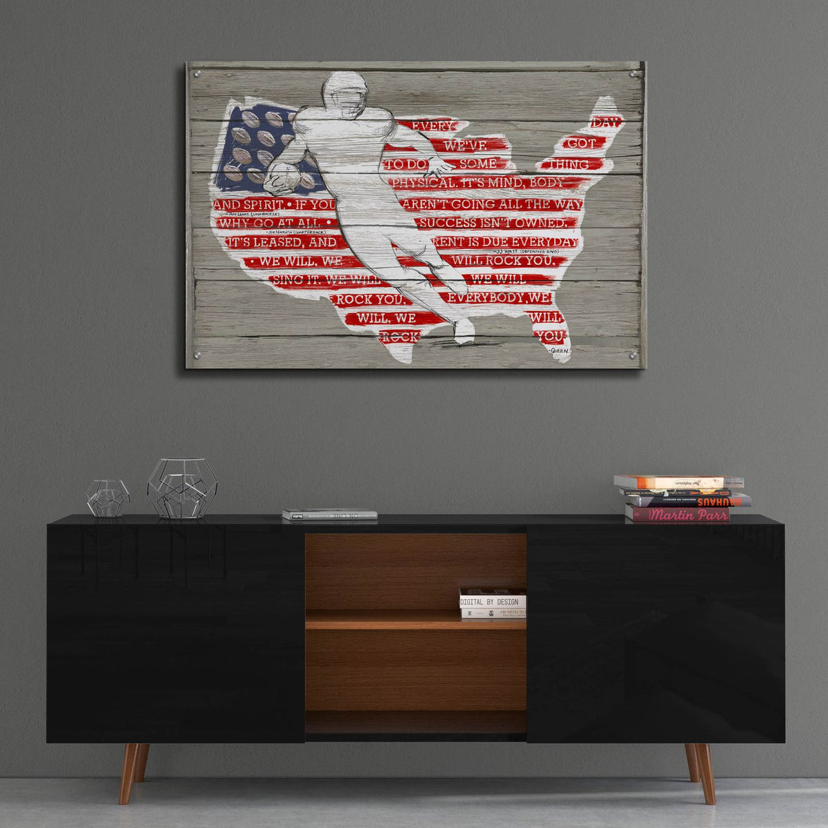 Usa Flag And Runningback by Art Licensing Studio - 36x24 acrylic wall art in a room