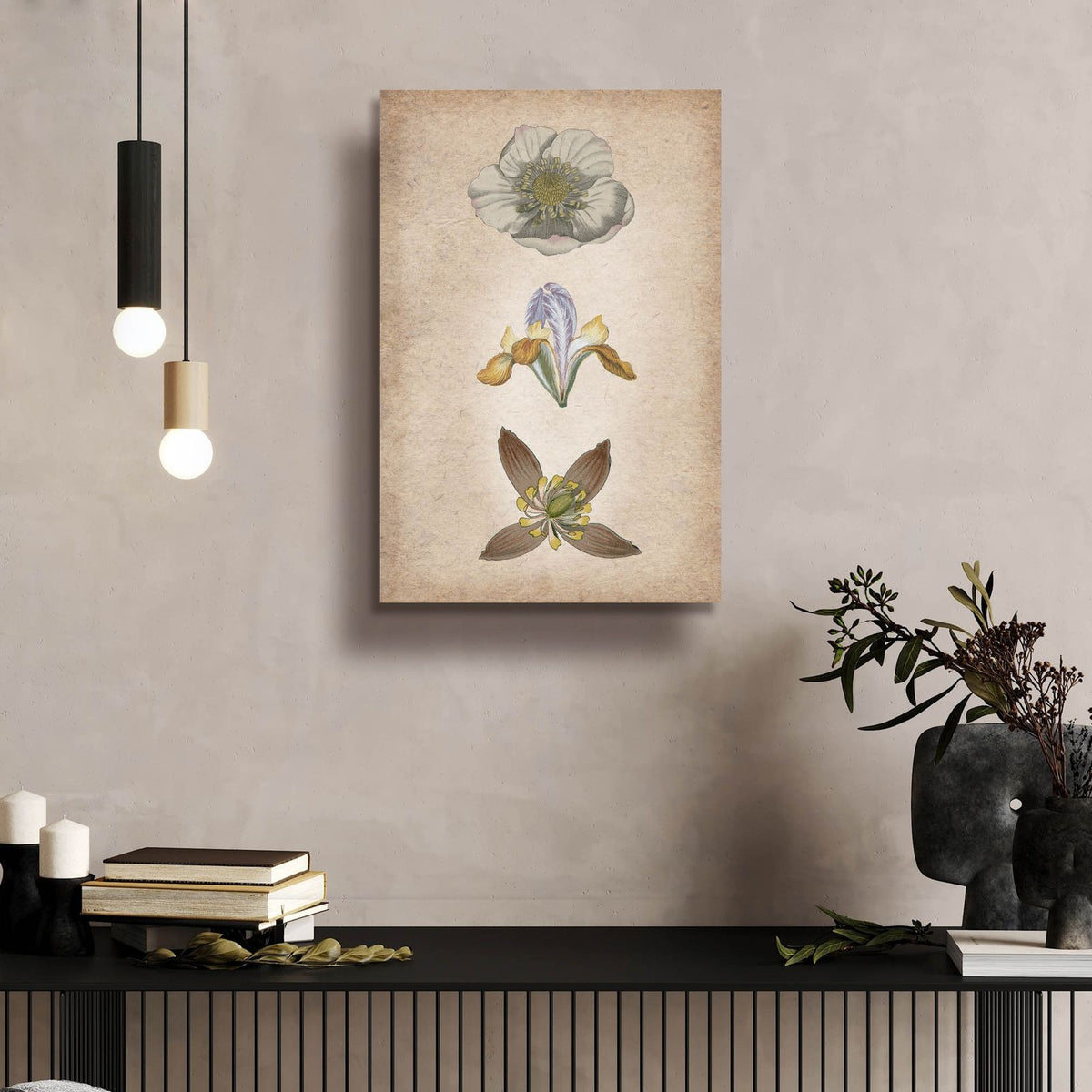 Vintage Flowers Neutral by Art Licensing Studio - 16x24 acrylic wall art in a room