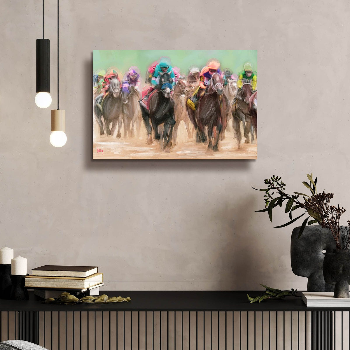 And Theyre Off by Ashley Bradley - 24x16 acrylic wall art in a room