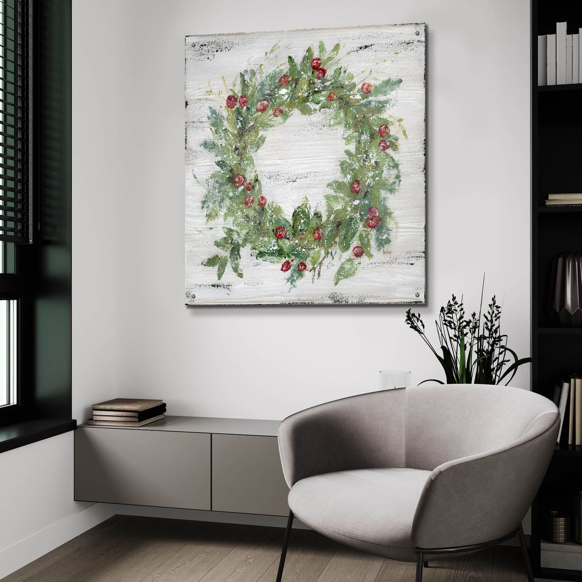 Berry Wreath by Ashley Bradley - 36x36 acrylic wall art in a room