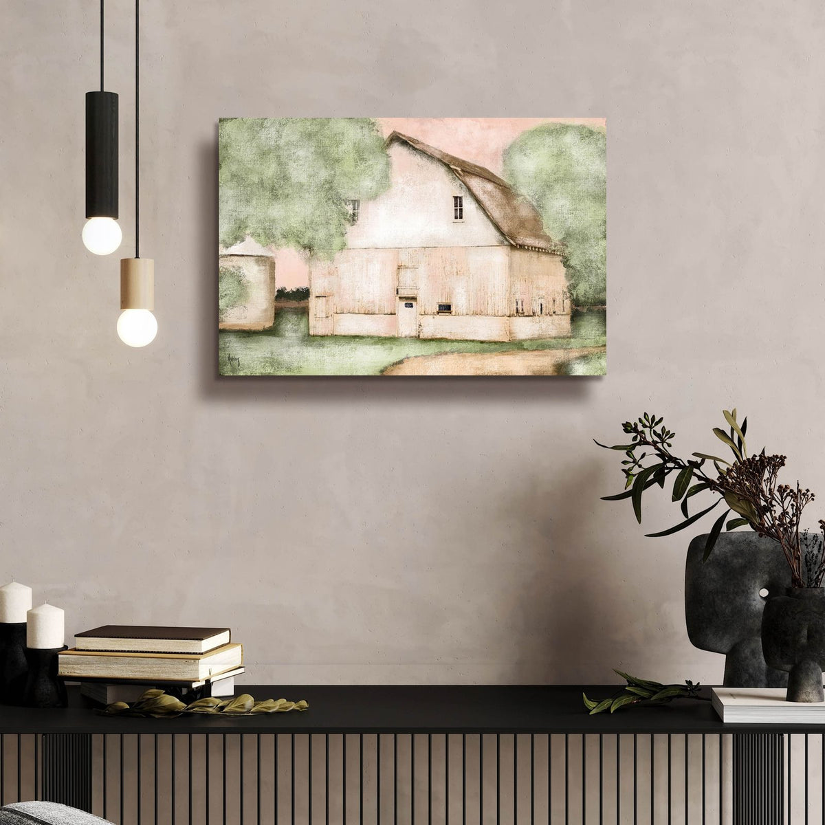 Blushing Barn by Ashley Bradley - 24x16 acrylic wall art in a room