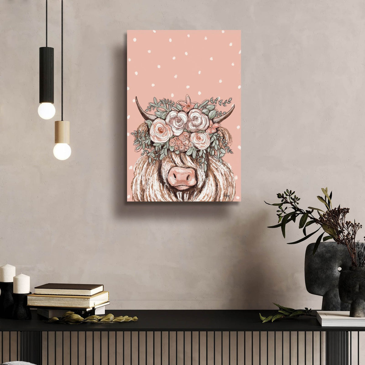 Boho Cow 1 by Ashley Bradley - 16x24 acrylic wall art in a room