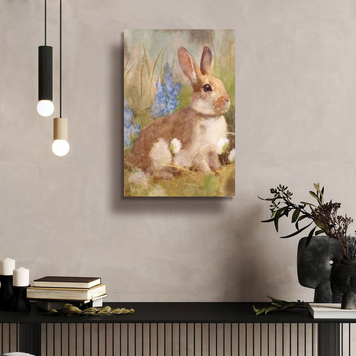 Bunny In Meadow by Ashley Bradley - 16x24 acrylic wall art in a room